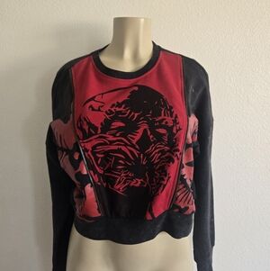 XS Red and Black Graphic Crewneck Sweater